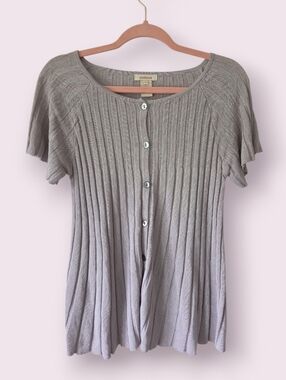 Sundance Gray Taupe Linen Ribbed Flutter Sleeve Button Down Top L